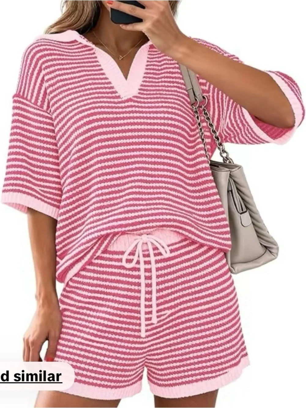 Pretty Garden Striped Pink Knit Lounge Matching Set